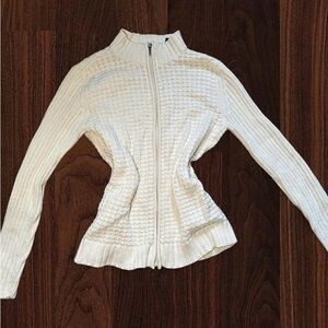 Liz Claiborne Cream Textured Knit Full-Zip Sweater